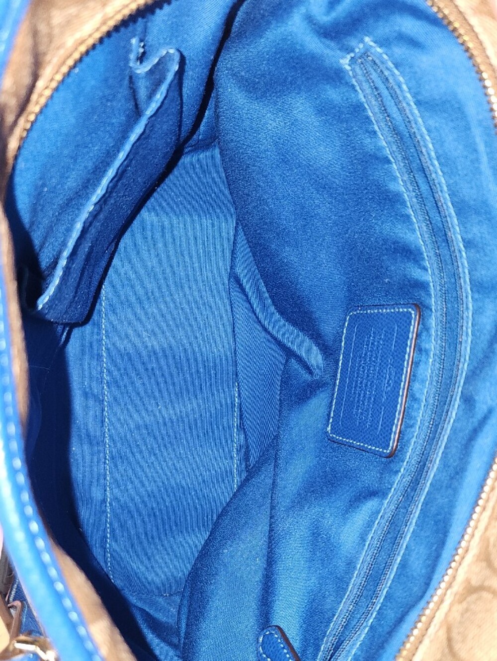 Coach Brown Signature Canvas Tote with Blue Trim - Picture 14 of 17